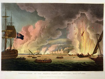 Destrucción de la Flota Francesa en Toulon, 18 de diciembre de 1793, grabado por Thomas Sutherland para 
